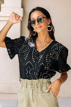 Load image into Gallery viewer, Ruffle Sleeve Eyelet Top in Black