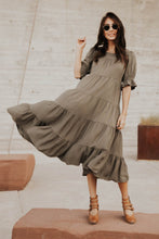 Load image into Gallery viewer, Sunshine Tiered Midi Dress in Olive
