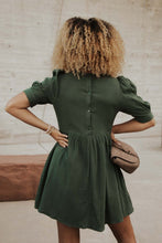 Load image into Gallery viewer, Puff Sleeve Babydoll Dress in Hunter Green
