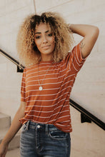 Load image into Gallery viewer, Striped Puff Sleeve Tee in Rust