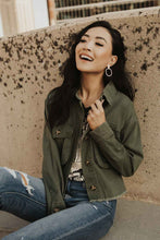 Load image into Gallery viewer, Cropped Olive Utility Jacket