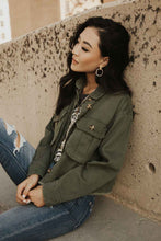 Load image into Gallery viewer, Cropped Olive Utility Jacket