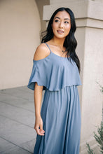 Load image into Gallery viewer, Toni Off the Shoulder Maxi Dress in Slate Blue
