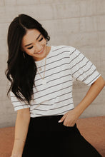 Load image into Gallery viewer, Striped Puff Sleeve Tee in White
